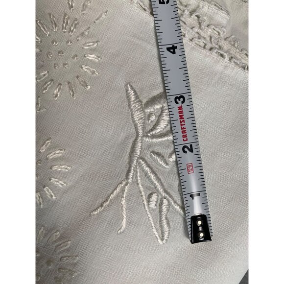 Hand-Embroidered White Linen Table Runner With Floral & Butterfly Design 42x16 - Picture 7 of 9